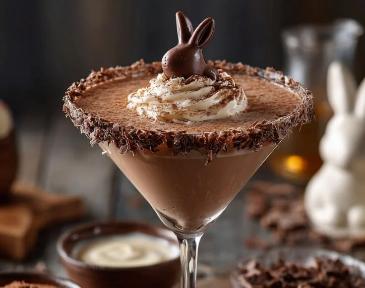 Chocolate Bunny Martini showcasing creamy chocolate bliss in a stylish glass.