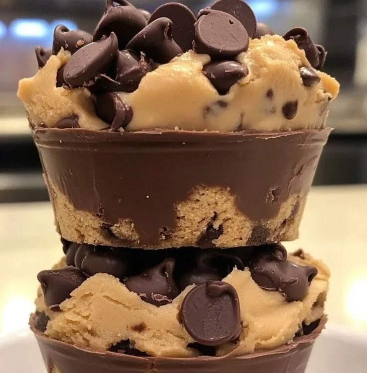 Delicious chocolate chip cookie dough cups ready to enjoy.