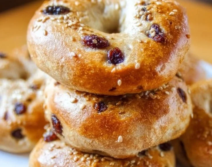 Freshly baked cinnamon raisin bagels with spices and raisins