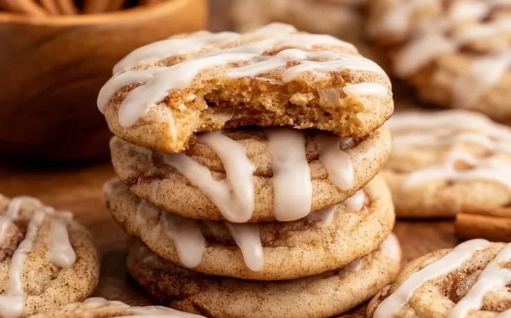 Delicious homemade Cinnamon Roll Cookies with icing and cinnamon topping