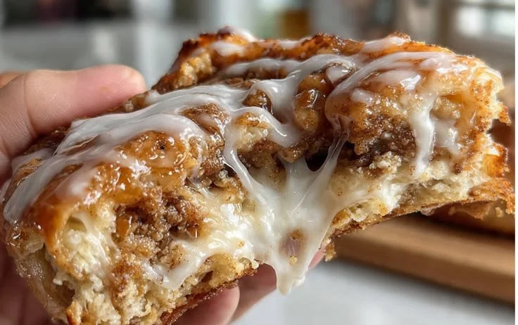 Freshly baked cinnamon rolls topped with cream cheese frosting