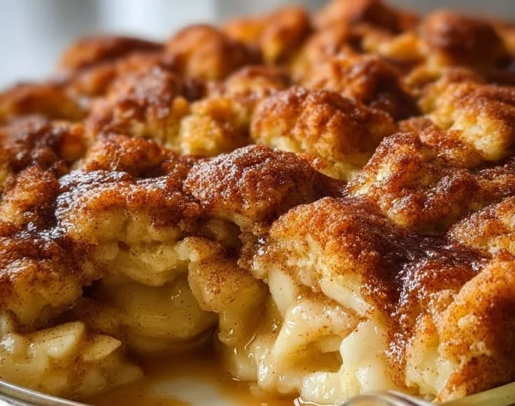 Delicious cinnamon snickerdoodle cobbler dessert served in a baking dish