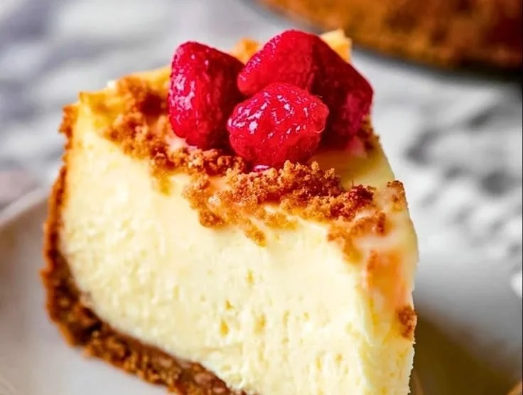 Delicious classic cheesecake slice on a plate