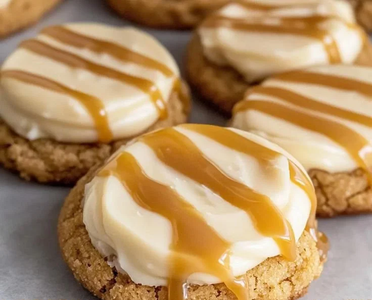 Delicious salted caramel cheesecake cookies on a plate