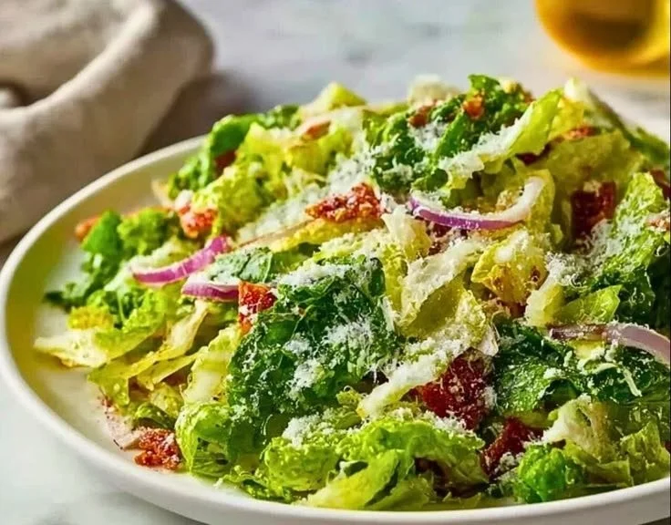 Delicious Crispy Parmesan Chopped Salad with fresh vegetables and cheese