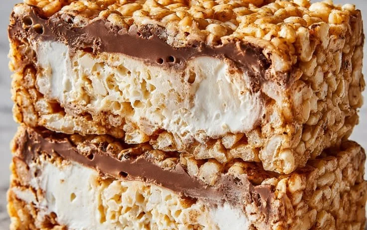 Delicious crunchy Rice Krispie ice cream bars served on a plate
