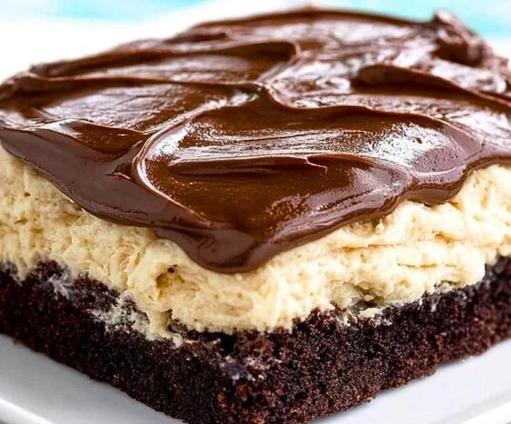 Delicious Ding Dong Cake topped with chocolate and cream filling.