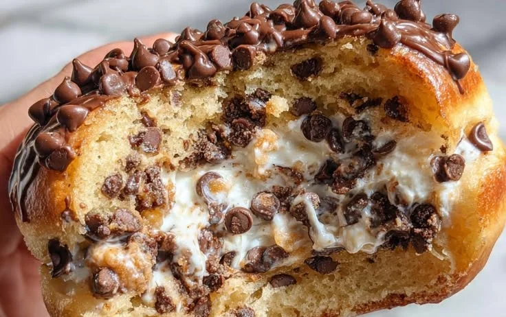 Delicious cookie dough donuts filled with creamy cookie dough