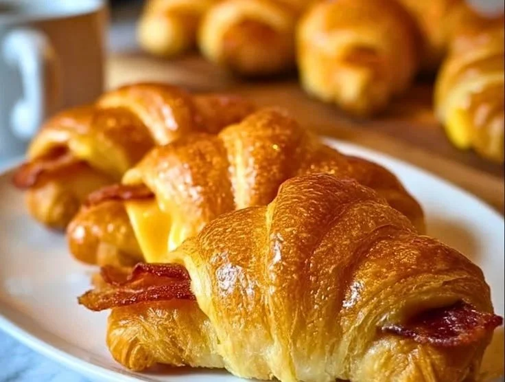 Freshly baked easy crescent rolls for breakfast served on a plate