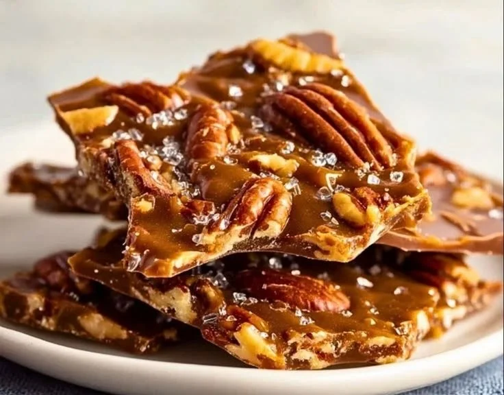 Delicious homemade pecan pie bark on a rustic table