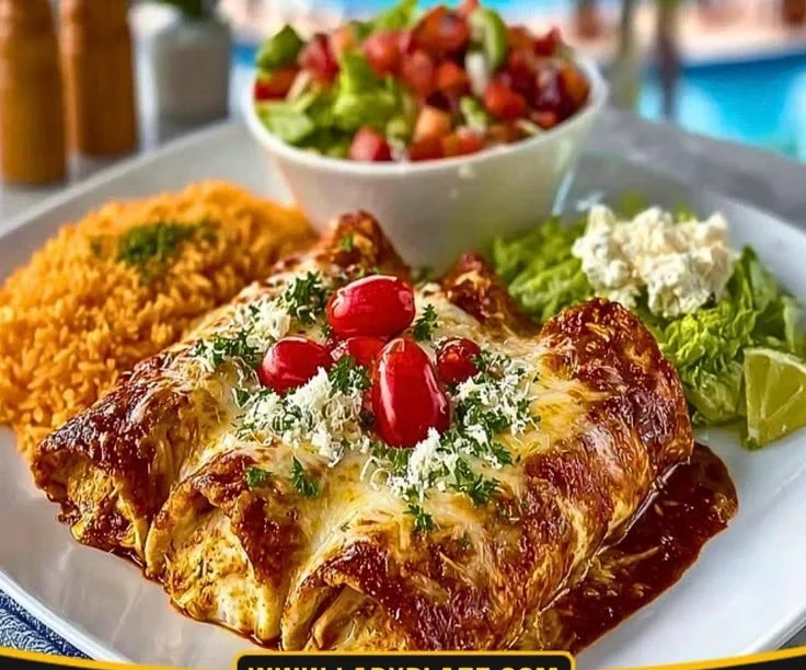 Delicious easy rotisserie chicken enchiladas on a plate