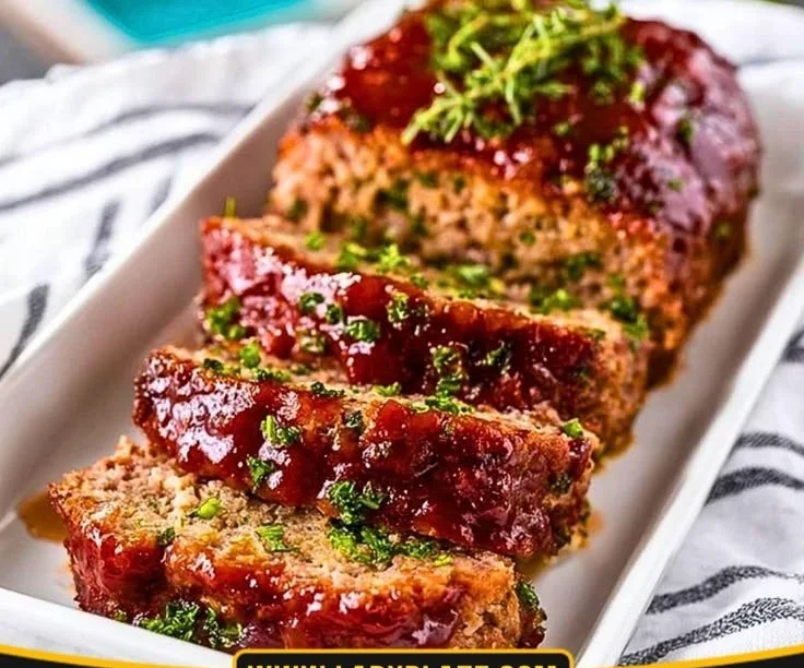 Delicious easy stuffing meatloaf ready to serve with a side of vegetables.
