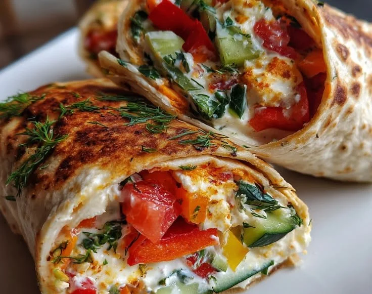 Fresh vegetable tortilla roll ups with colorful veggies and herbs wrapped in tortillas.