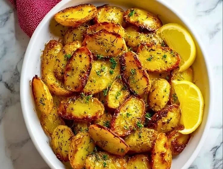 Delicious Greek Lemon Potatoes roasted with herbs and spices