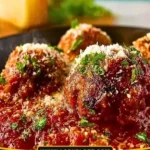 Delicious homemade spaghetti and meatballs served with a rich marinara sauce.