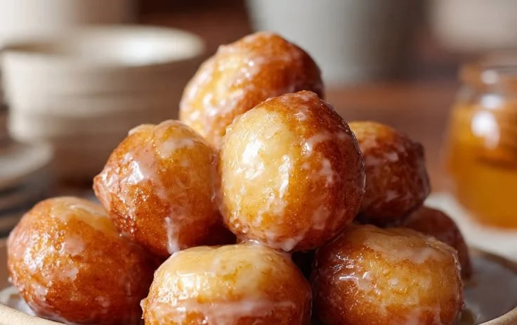 Delicious honey butter donut bites served on a plate, perfect for dessert.
