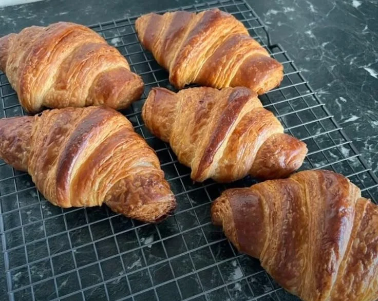 Freshly baked classic French croissants ready to be enjoyed