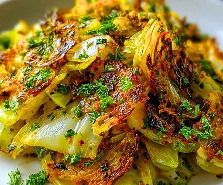 Indian-style roasted cabbage dish served on a plate as a healthy side