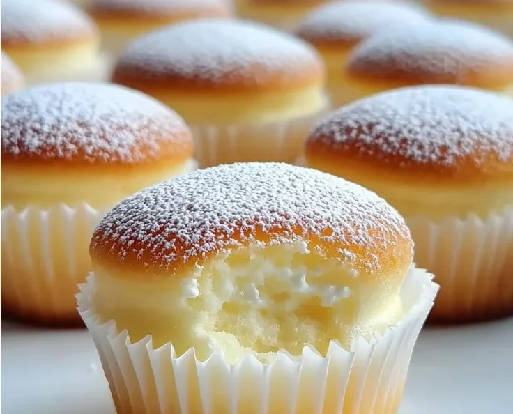Fluffy Japanese Cotton Cheesecake Cupcakes topped with fresh fruit