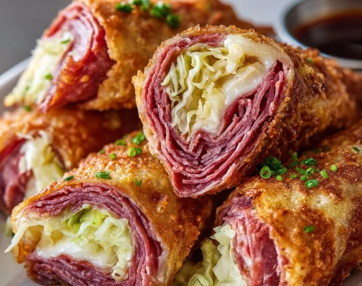 Keto Reuben Roll-Ups served on a plate, showcasing crispy edges and cheesy filling.