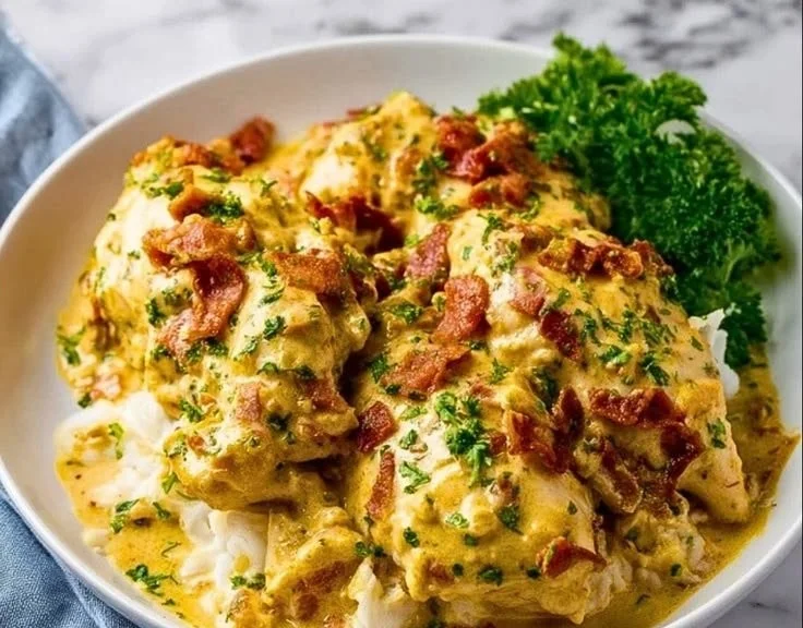Delicious Keto Crockpot Crack Chicken served in a bowl with herbs