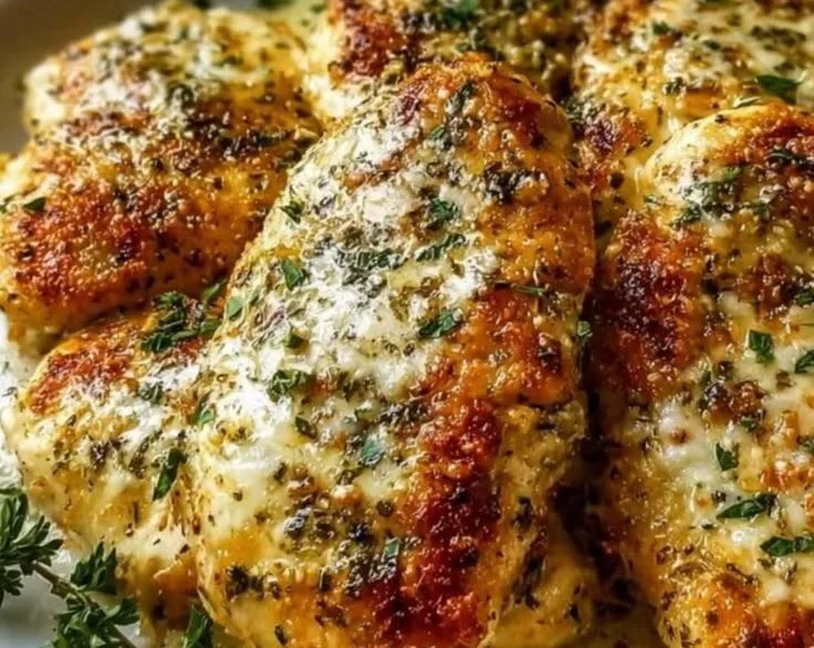 Delicious Keto Garlic Parmesan Chicken dish plated with herbs and parmesan