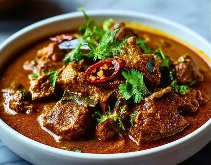 Delicious lamb curry served in a vibrant bowl with fragrant spices and herbs.