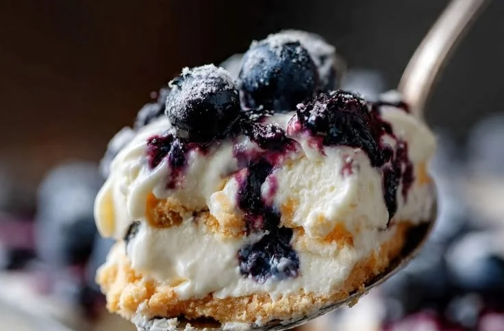 Delicious layered blueberry dessert cups with fresh blueberries and cream.