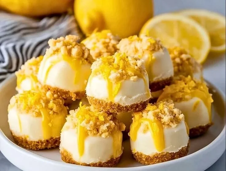 Delicious lemon cheesecake bites garnished with fresh lemon zest