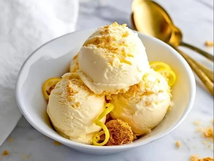 Lemon cheesecake protein ice cream made with Ninja Creami, topped with lemon zest.