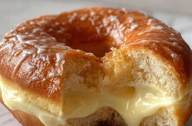 Delicious lemon custard donuts with creamy filling and powdered sugar on top.