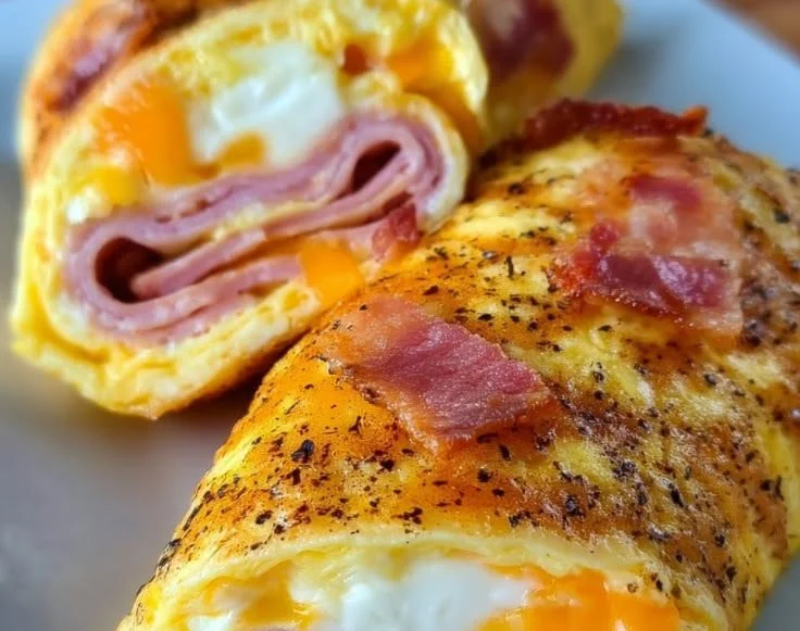 Low-carb breakfast roll-ups filled with nutritious ingredients on a plate