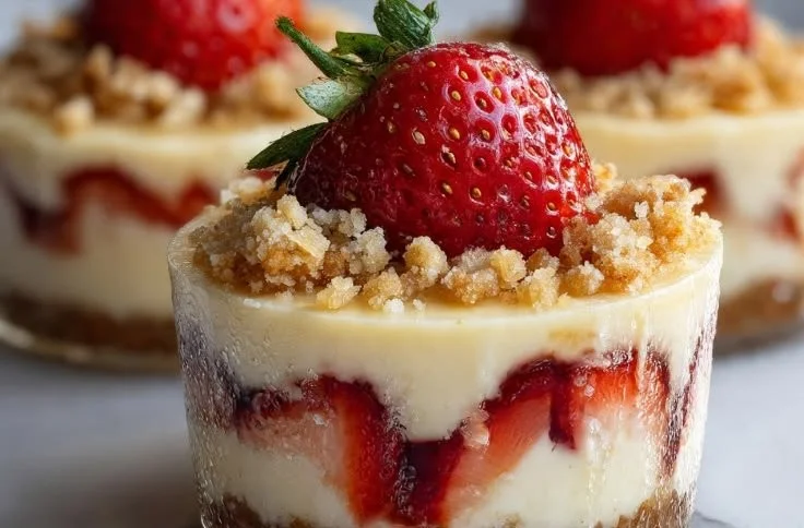 Delicious mini cheesecake cups topped with fresh fruits