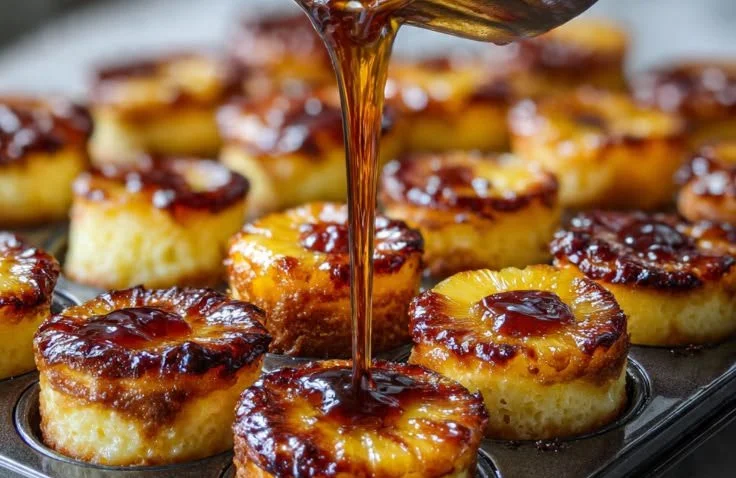 Mini Pineapple Upside-Down Cheesecake Minis on a plate