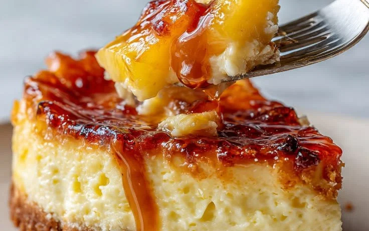 Mini pineapple upside-down cheesecakes topped with pineapple slices and cherries
