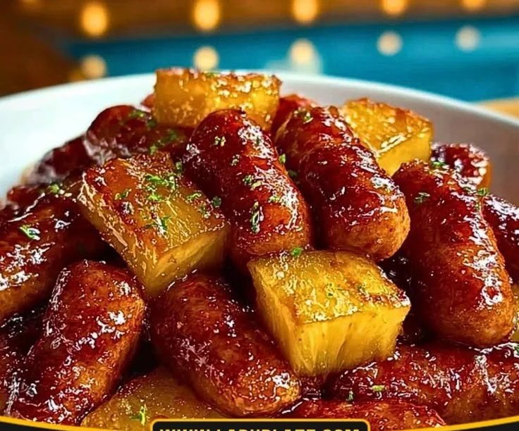 Mississippi Lil Smokies Bites with pineapple and brown sugar served on a platter