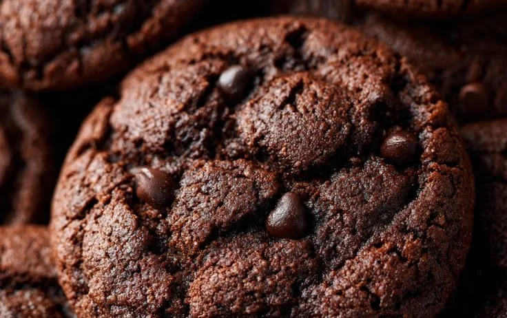 Freshly baked muffin-style chocolate cookies on a cooling rack
