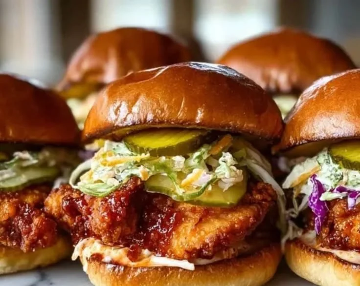 Nashville hot chicken sandwich with pickles and spicy sauce on a brioche bun