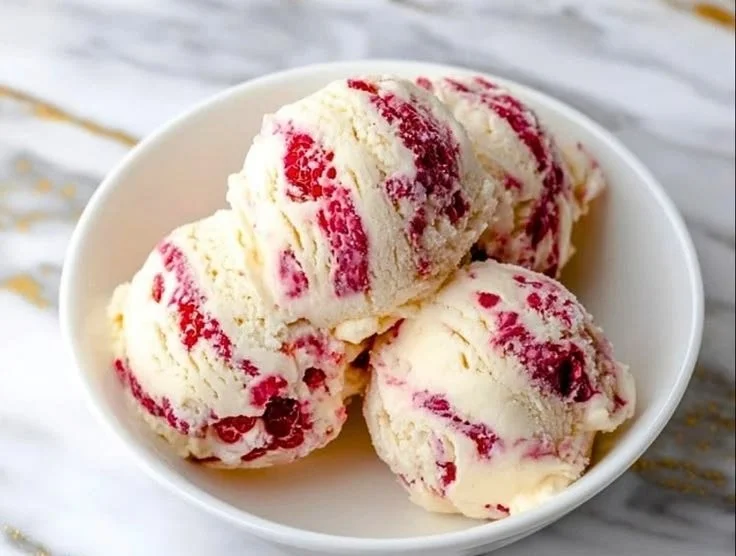 Homemade Ninja Creami Protein Ice Cream: White Chocolate Raspberry flavor