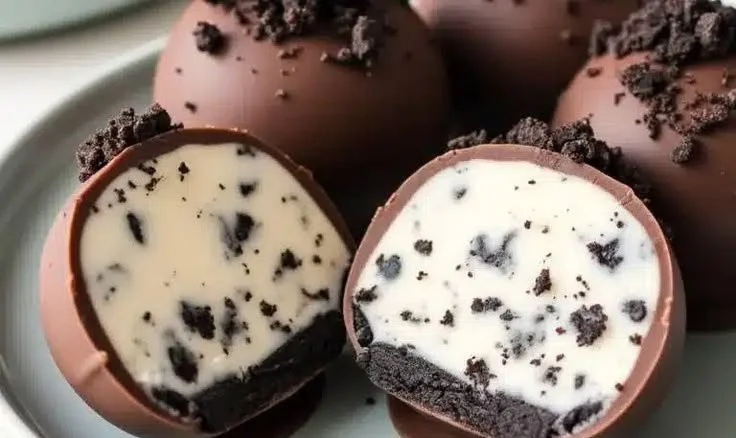 No-bake cookies and cream cheesecake balls on a platter