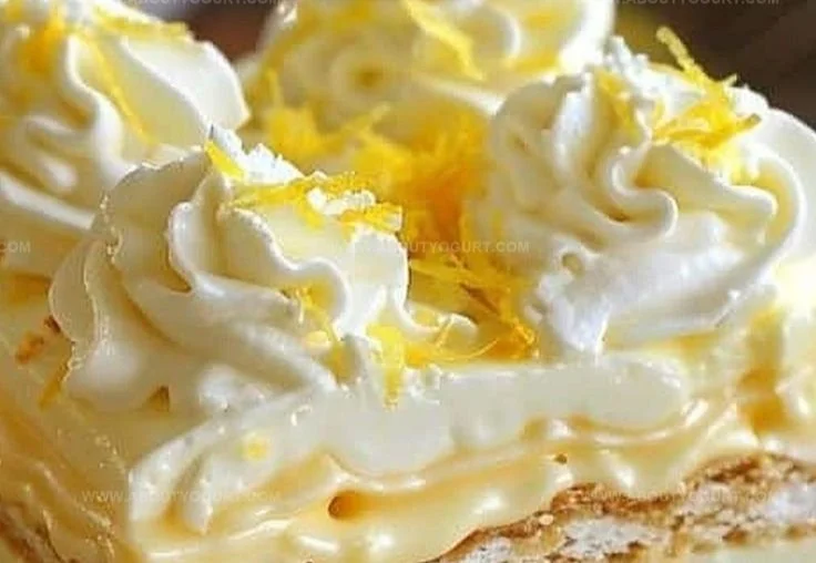 No-bake lemon eclair cake with creamy lemon filling and graham cracker layers