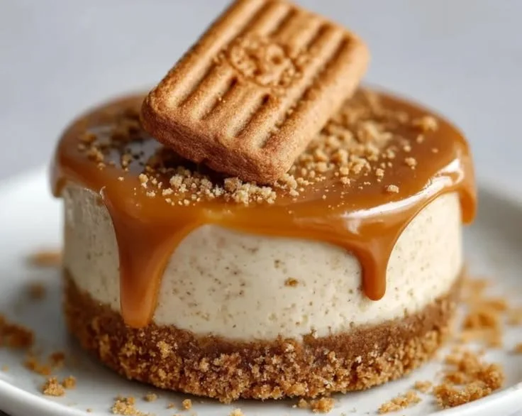 No-Bake Mini Biscoff Cheesecake Cups topped with cookie crumble