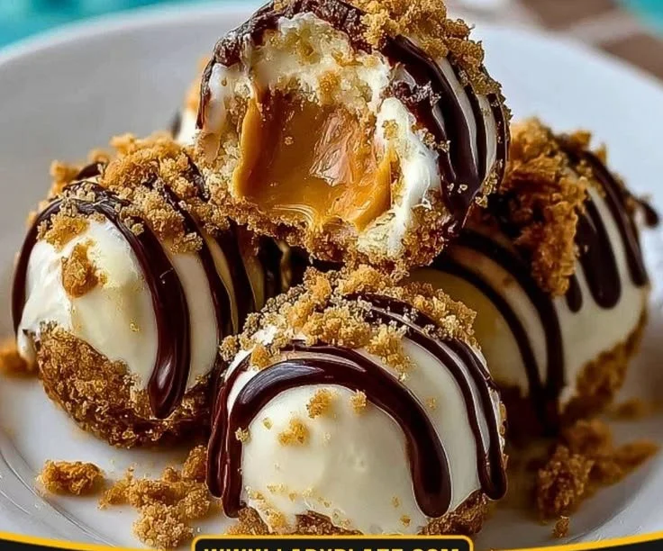 Delicious no-bake peanut butter cheesecake balls on a plate.