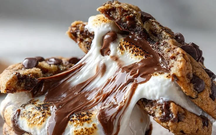 Delicious Nutella marshmallow cookies stacked on a plate.