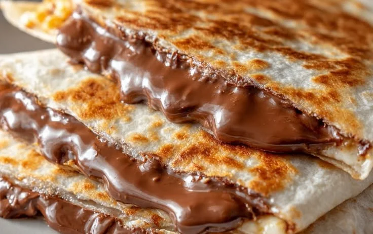 Delicious Nutella Quesadilla drizzled with chocolate sauce and served on a plate
