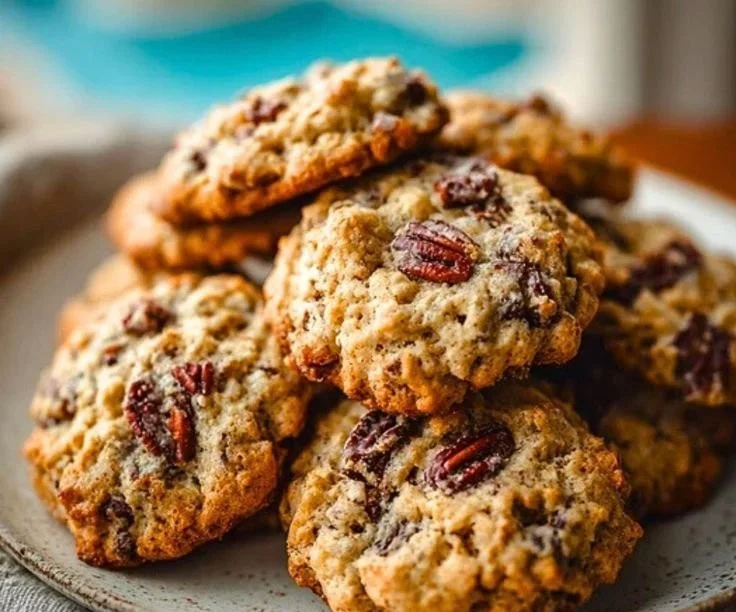 Delicious oatmeal cookies with pecan pie flavor freshly baked.