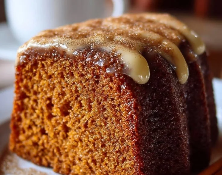 Delicious old-fashioned spice cake topped with frosting and spices