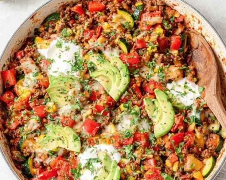 One-Pan Ground Beef and Zucchini Skillet prepared with fresh ingredients