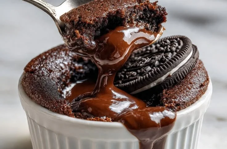 Delicious Oreo Chocolate Lava Cake with melted chocolate center
