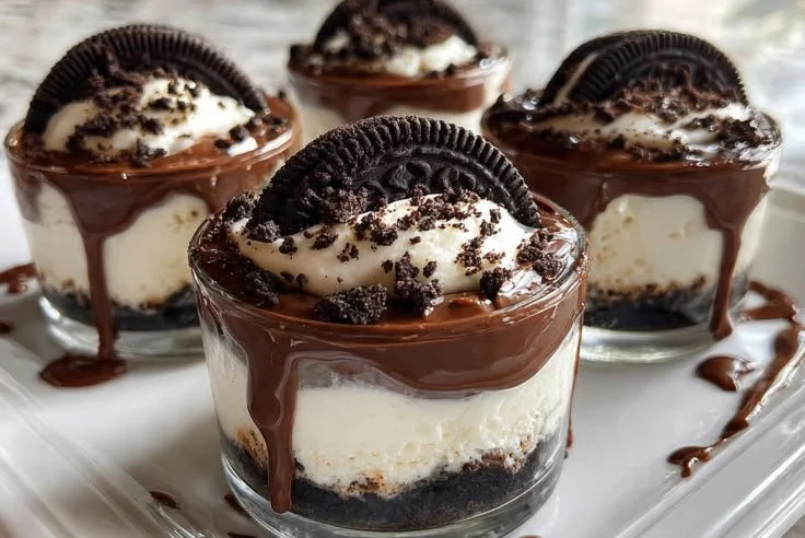 Delicious Oreo Lava Cheesecake Cups served in elegant dessert cups